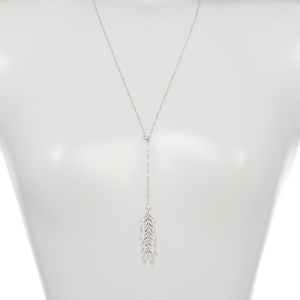 Nadri Florence Feather Necklace Silver Crystal